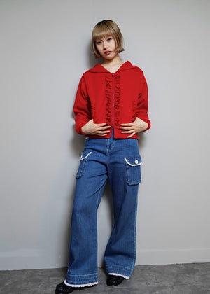 sailor collar frill zip hoodie