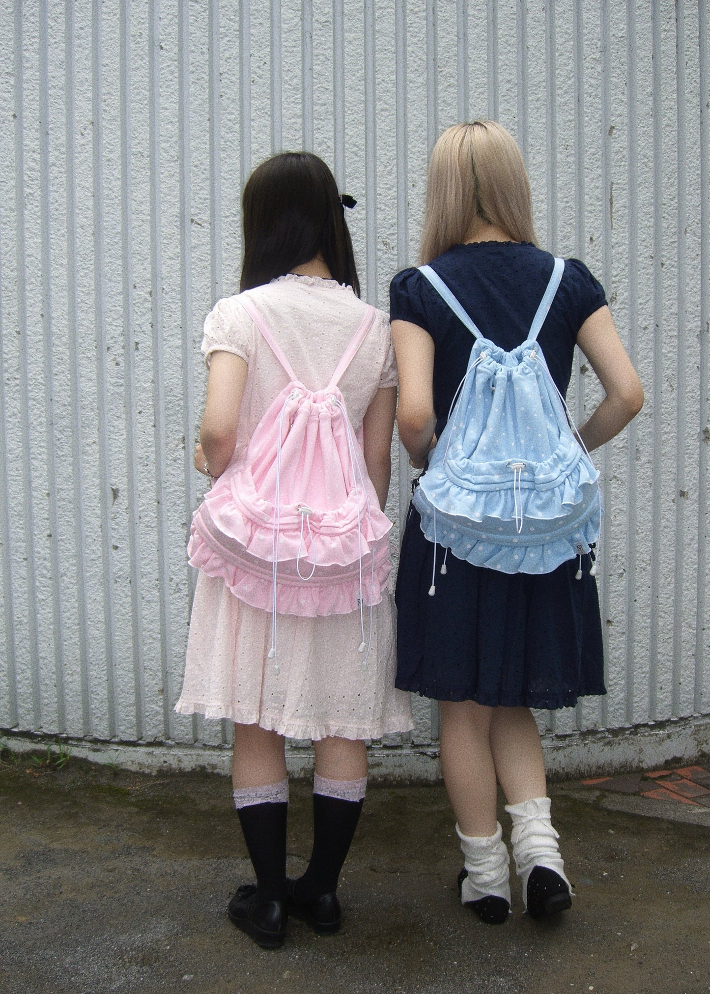 dot frill knapsack-pink&blue
