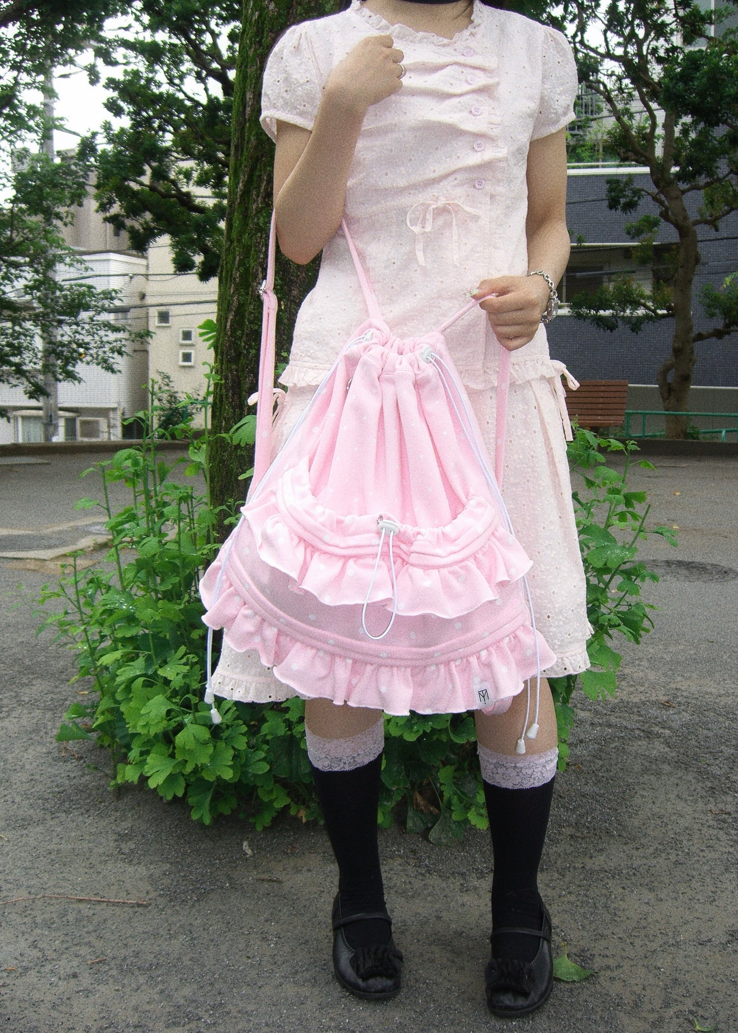 dot frill knapsack-pink&blue