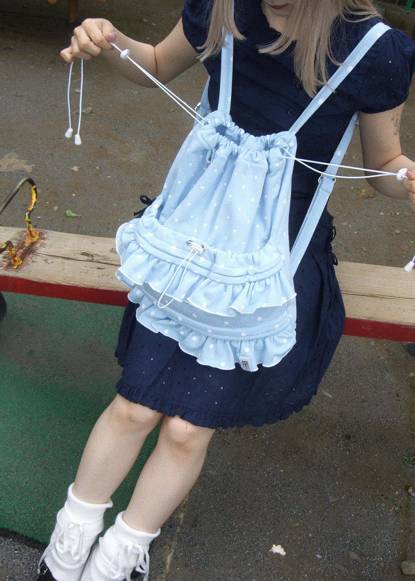 dot frill knapsack-pink&blue