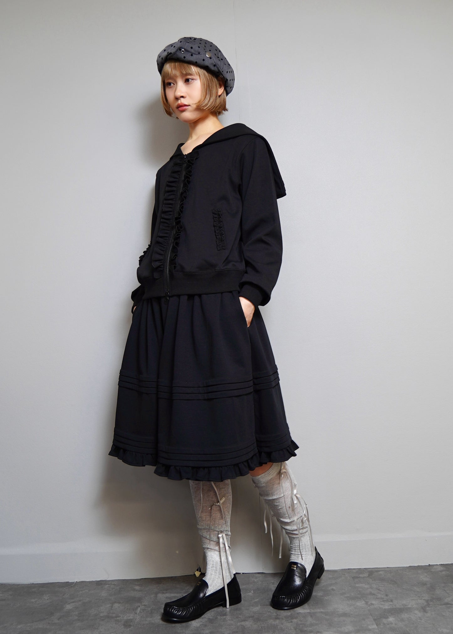 sailor collar frill zip hoodie