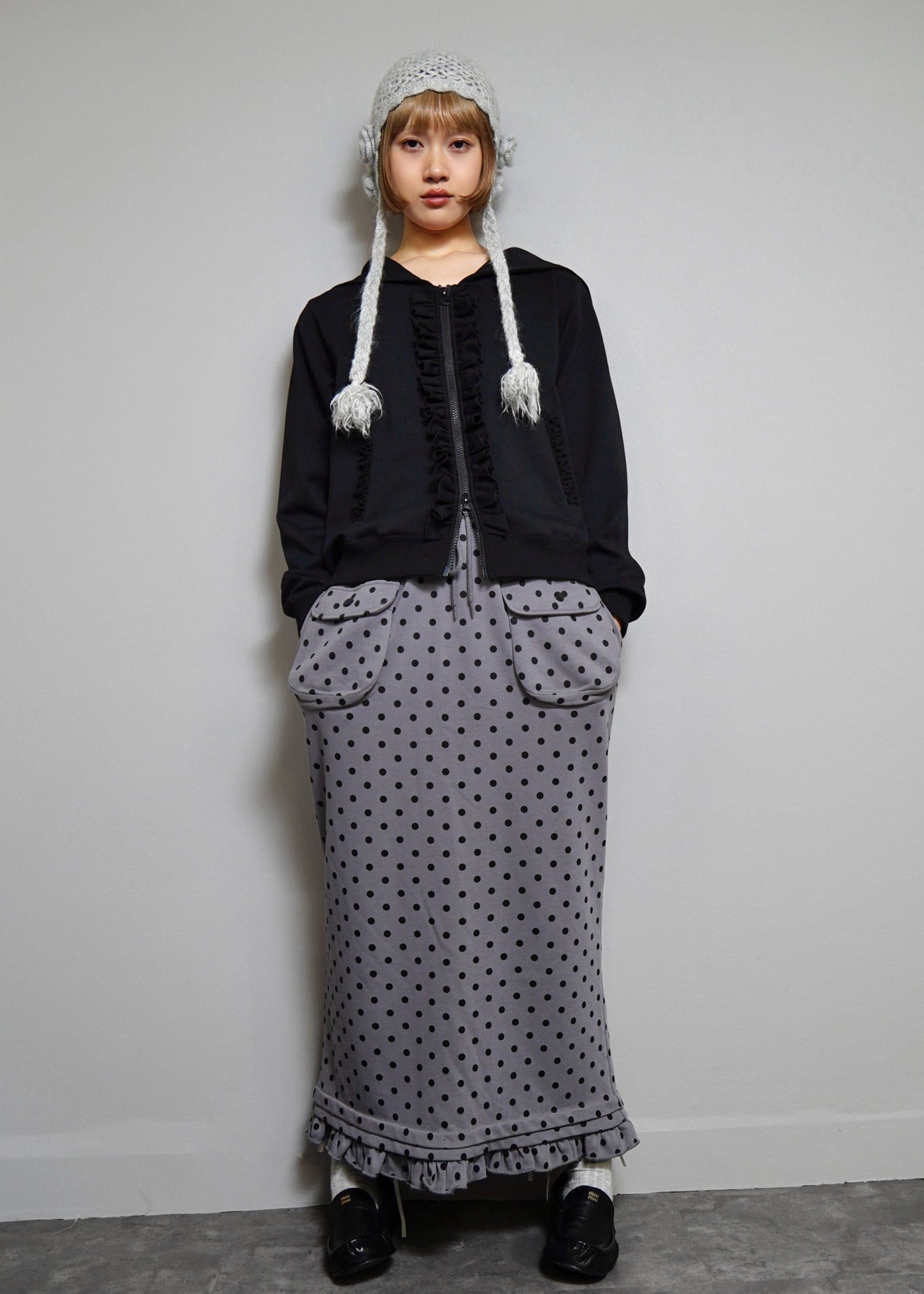 sailor collar frill zip hoodie