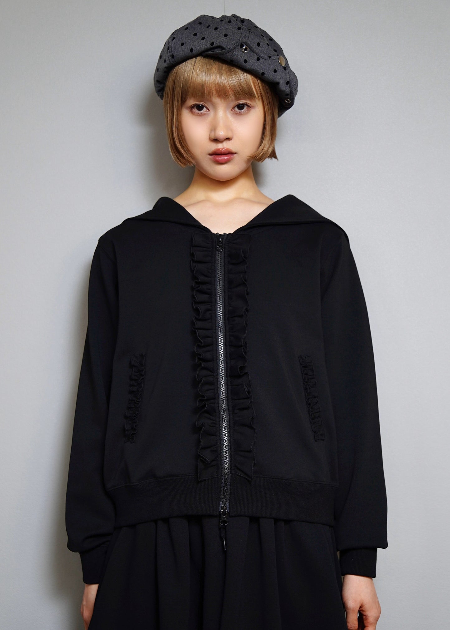 sailor collar frill zip hoodie