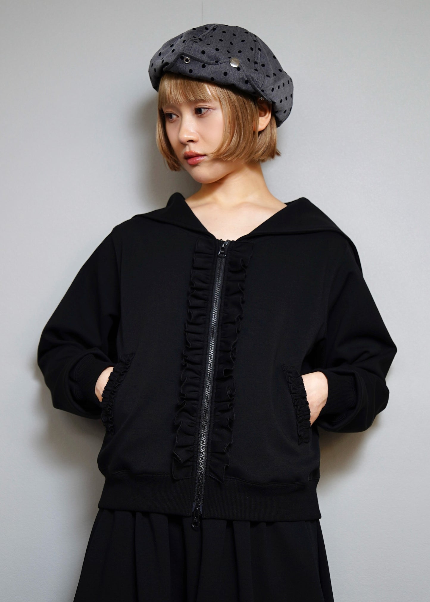 sailor collar frill zip hoodie