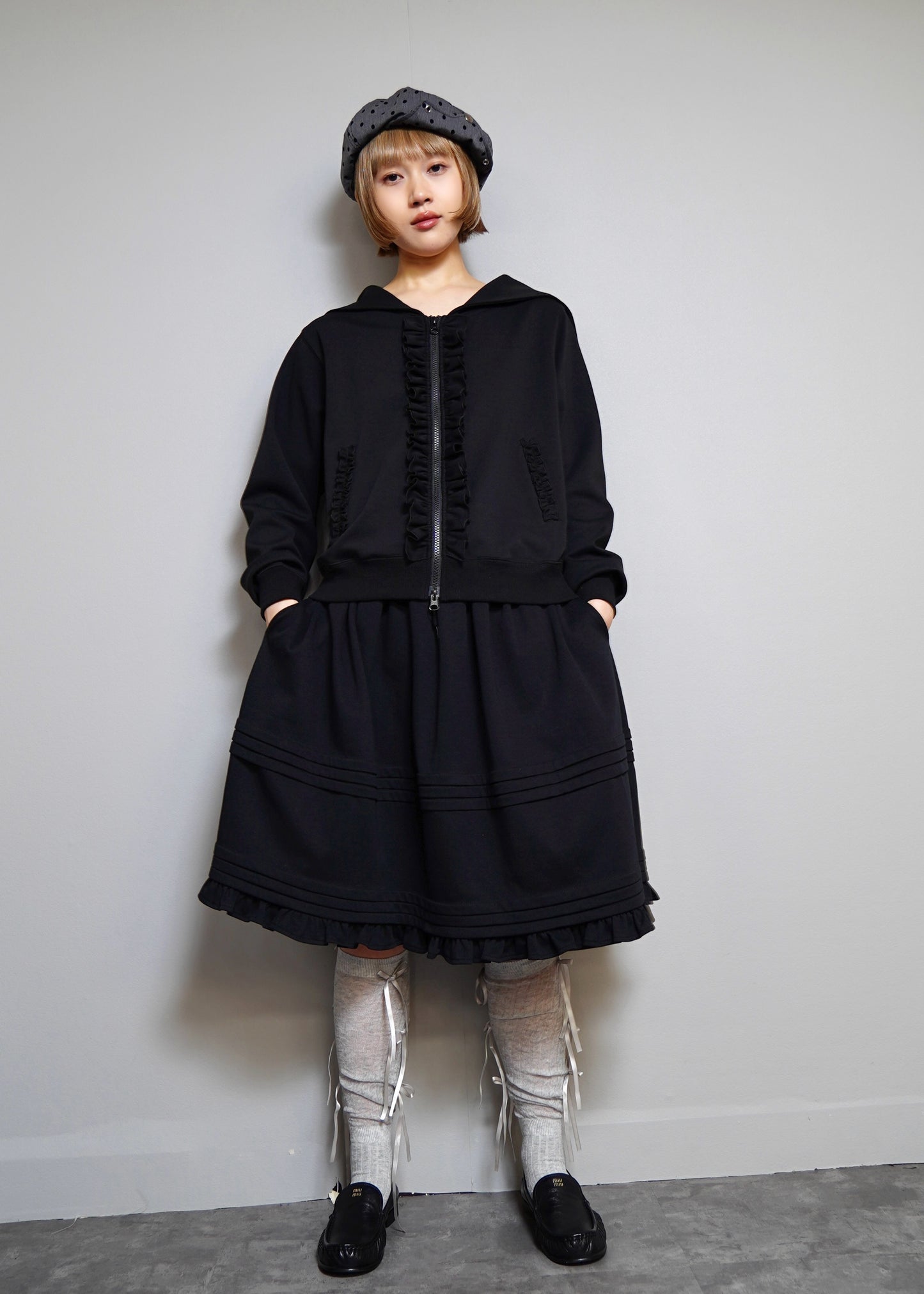 sailor collar frill zip hoodie