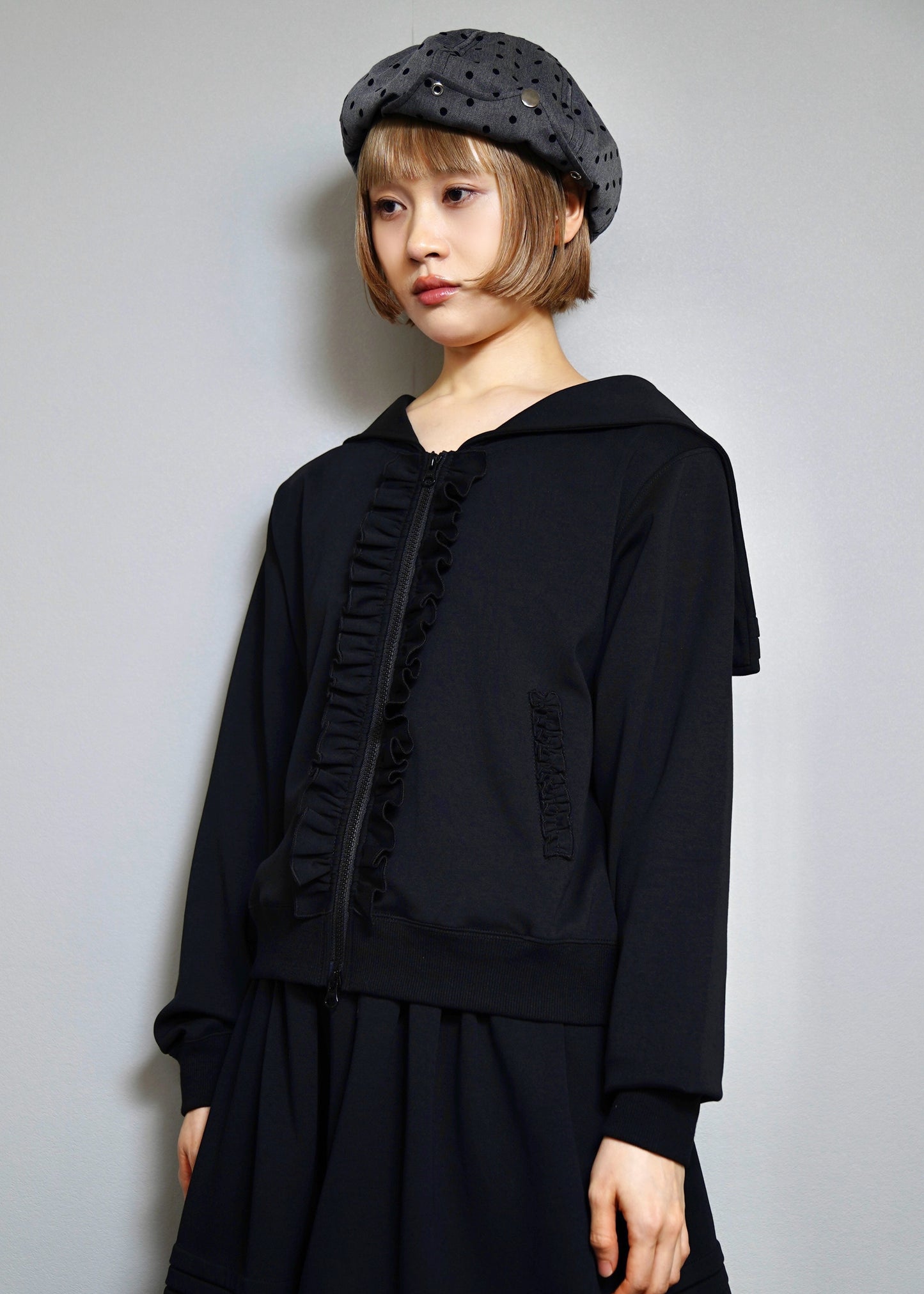 sailor collar frill zip hoodie
