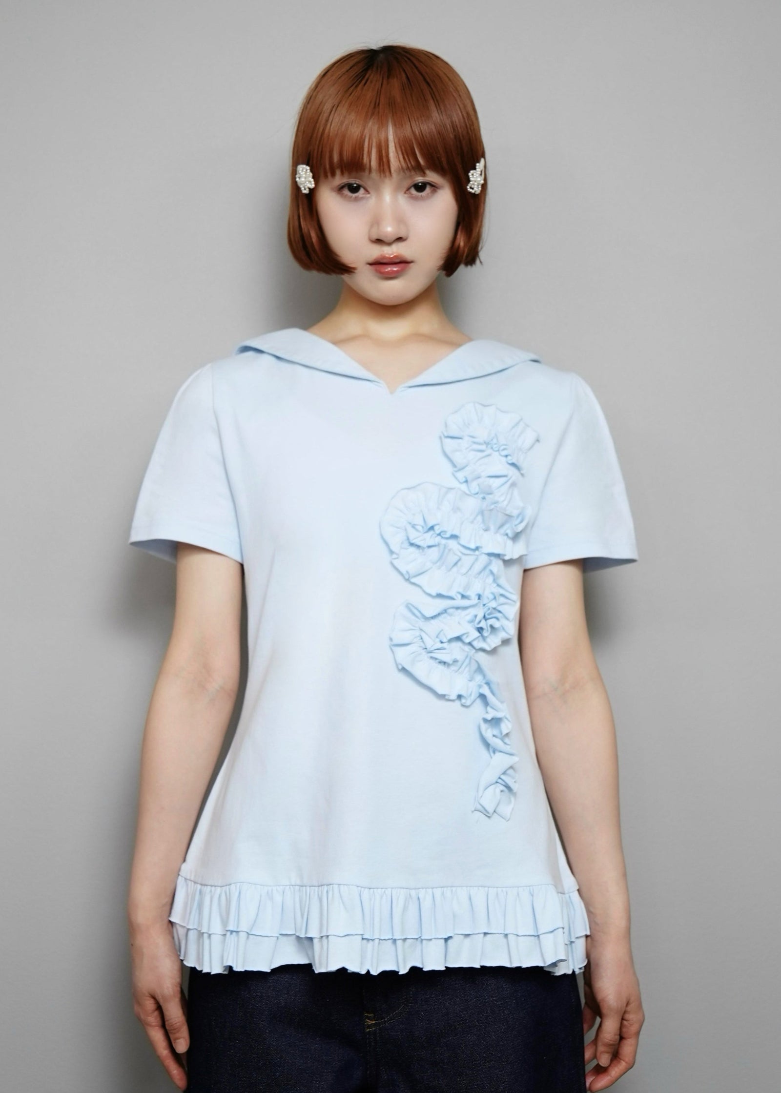 sailor collar cream T-shirt
