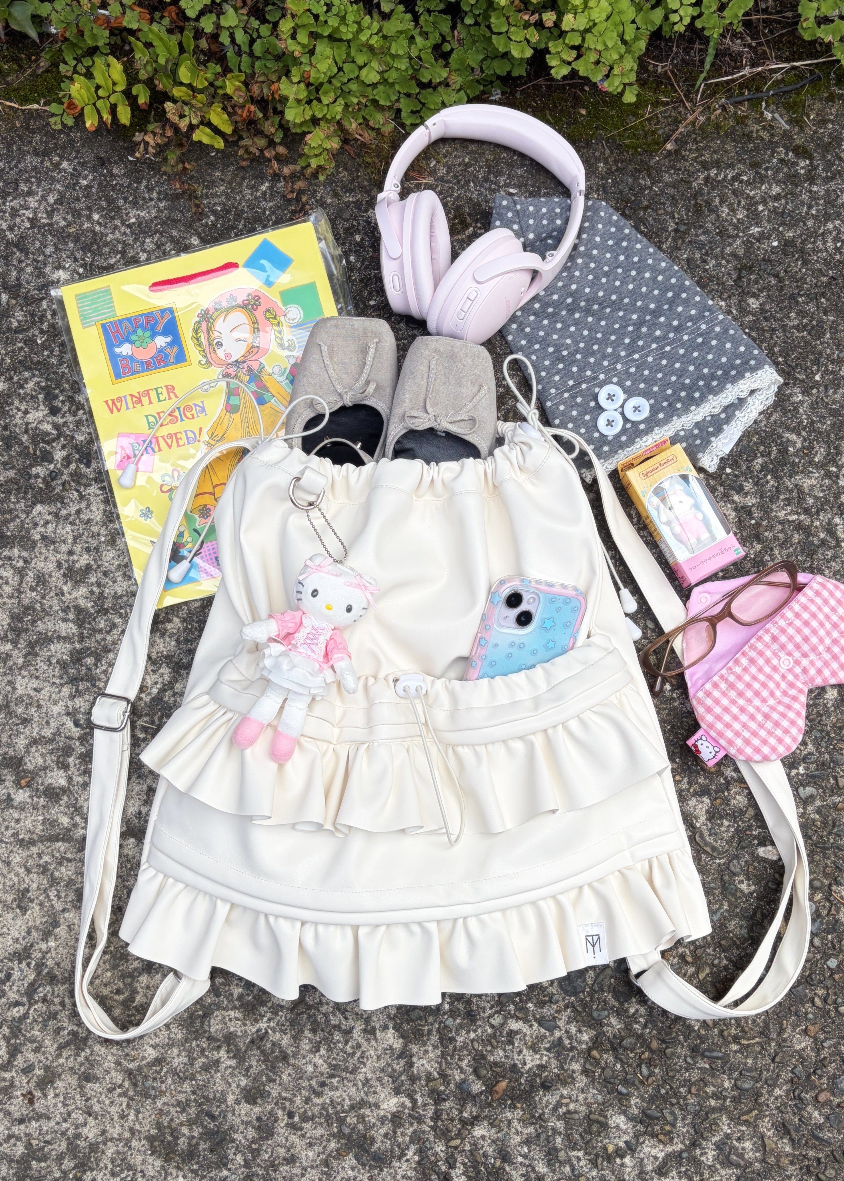 soft vegan leather frill knapsack – Tie.Me