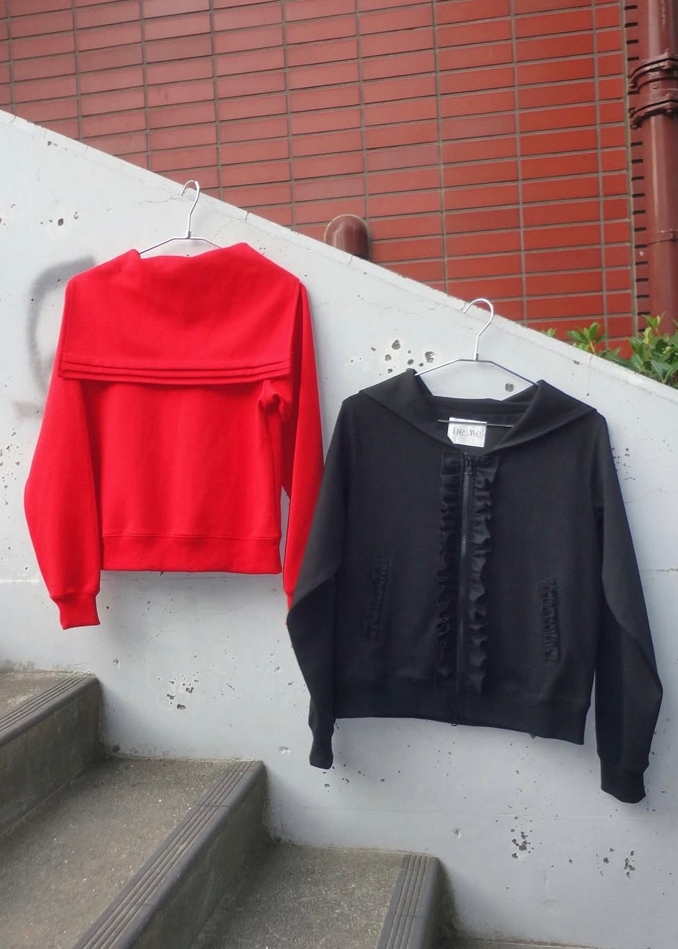 sailor collar frill zip hoodie