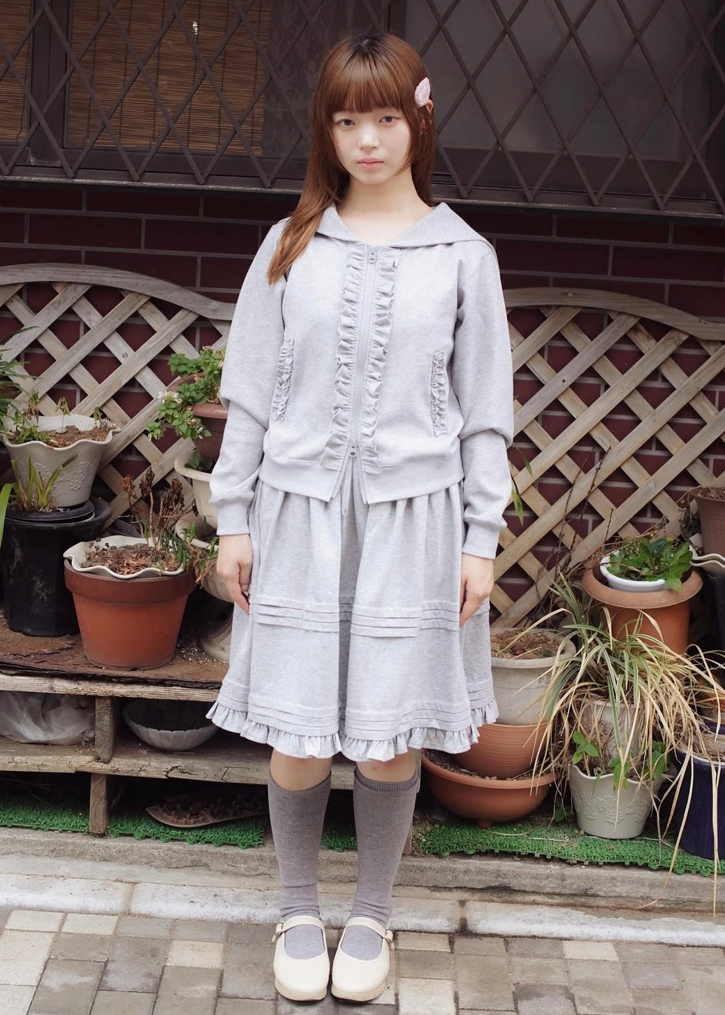 sailor collar frill zip hoodie