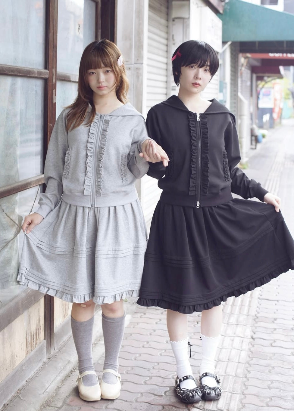 sailor collar frill zip hoodie