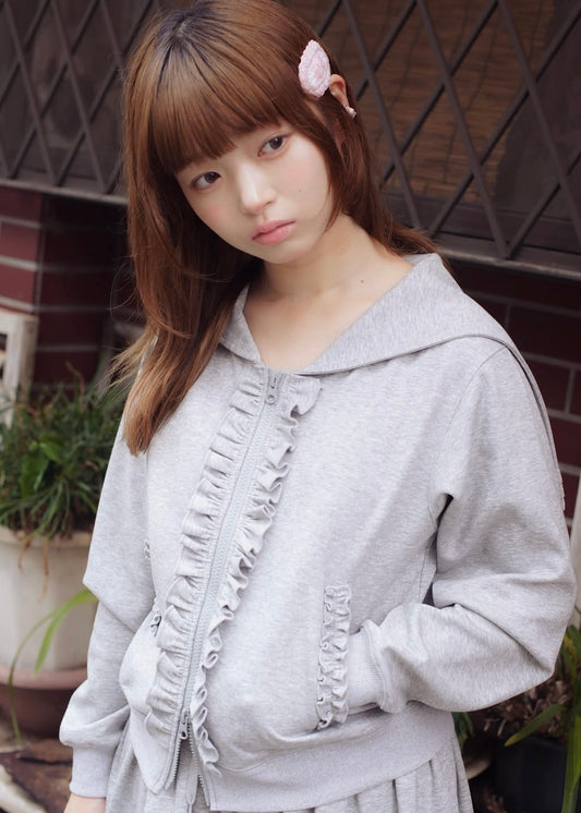 sailor collar frill zip hoodie