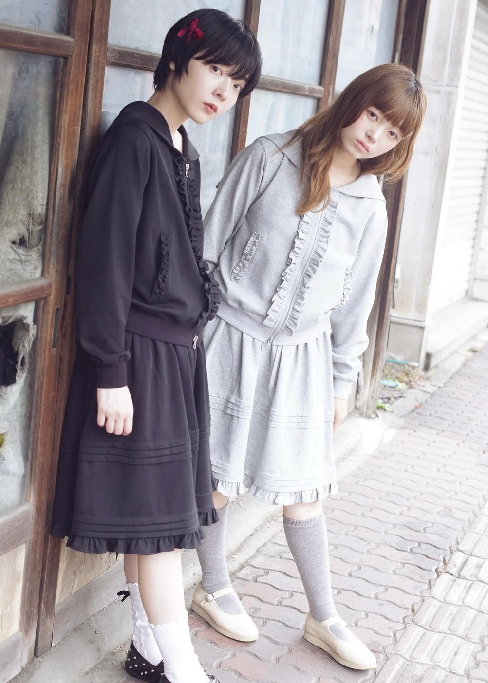 sailor collar frill zip hoodie