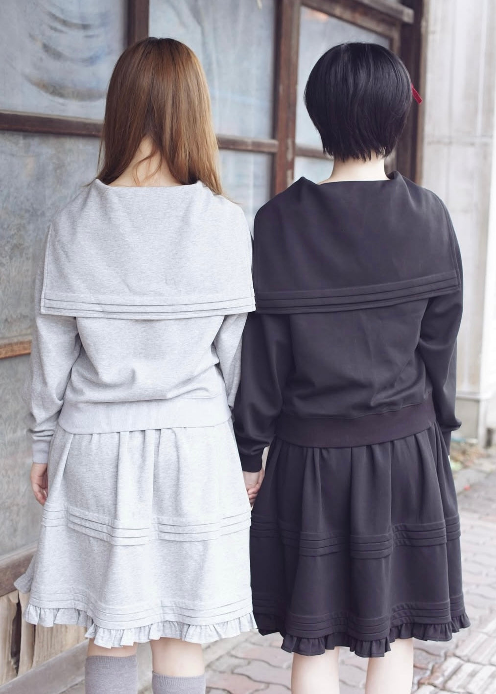 sailor collar frill zip hoodie