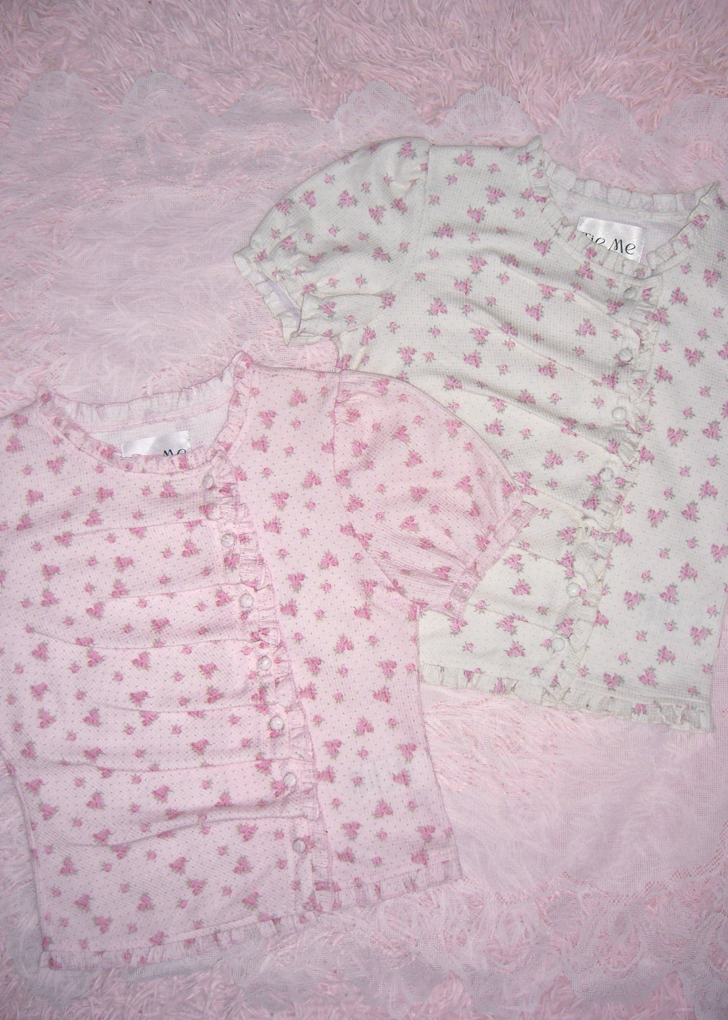 flower waffle frill button-up Tee