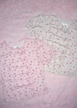 flower waffle frill button-up Tee