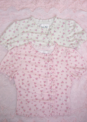 flower waffle frill button-up Tee