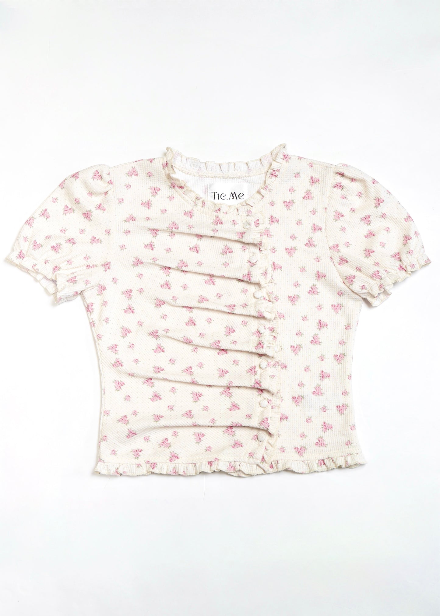 flower waffle frill button-up Tee