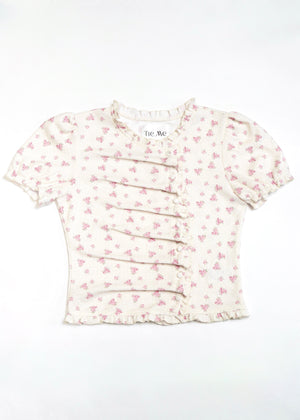 flower waffle frill button-up Tee