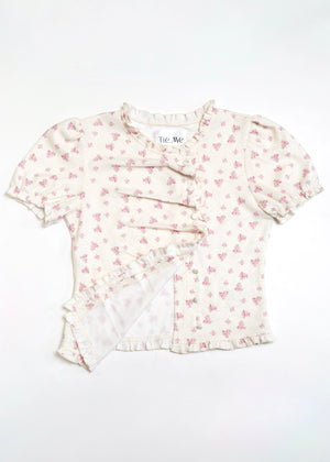 flower waffle frill button-up Tee