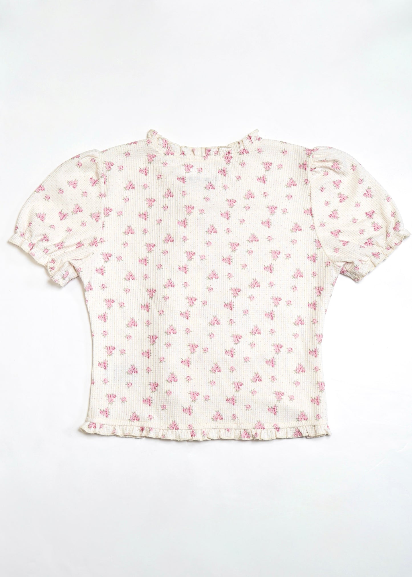 flower waffle frill button-up Tee
