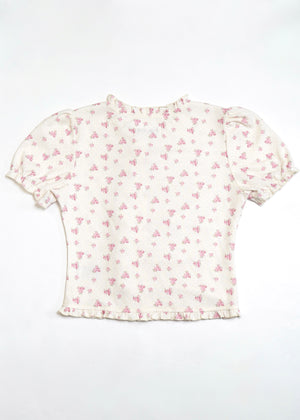flower waffle frill button-up Tee