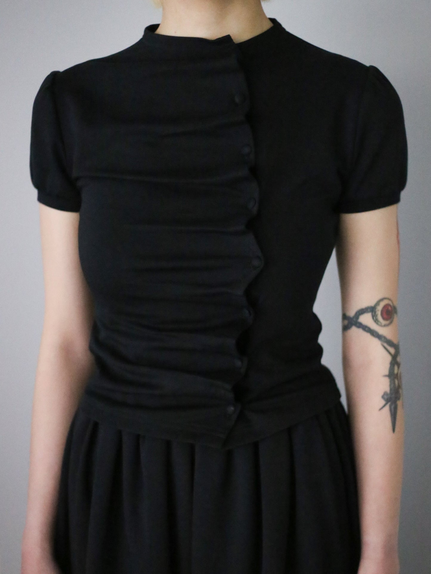 button up T-shirt-BLACK