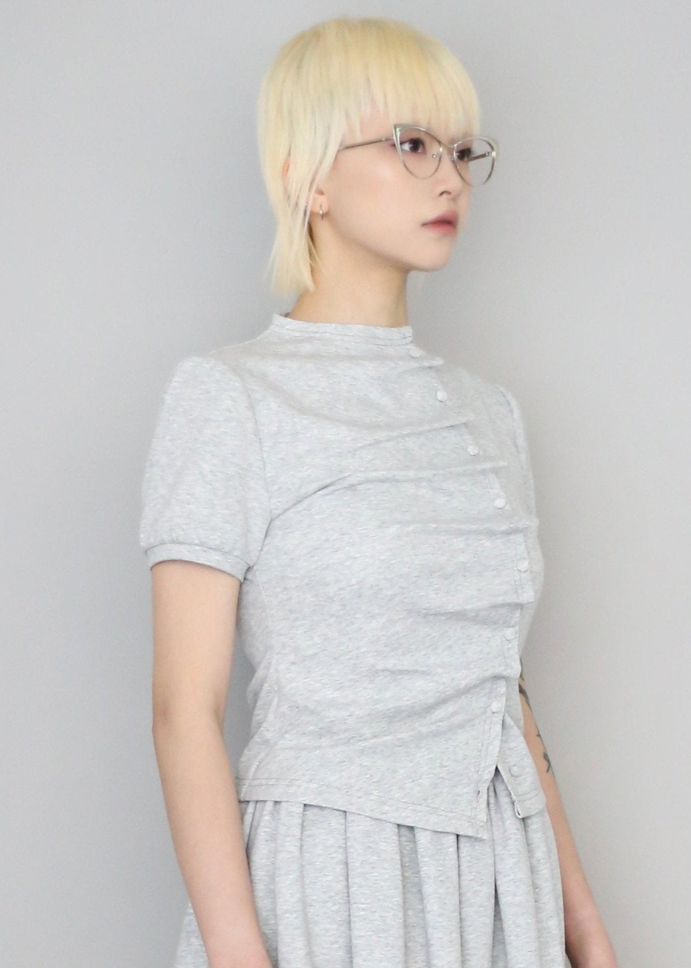 button up T-shirt-GRAY