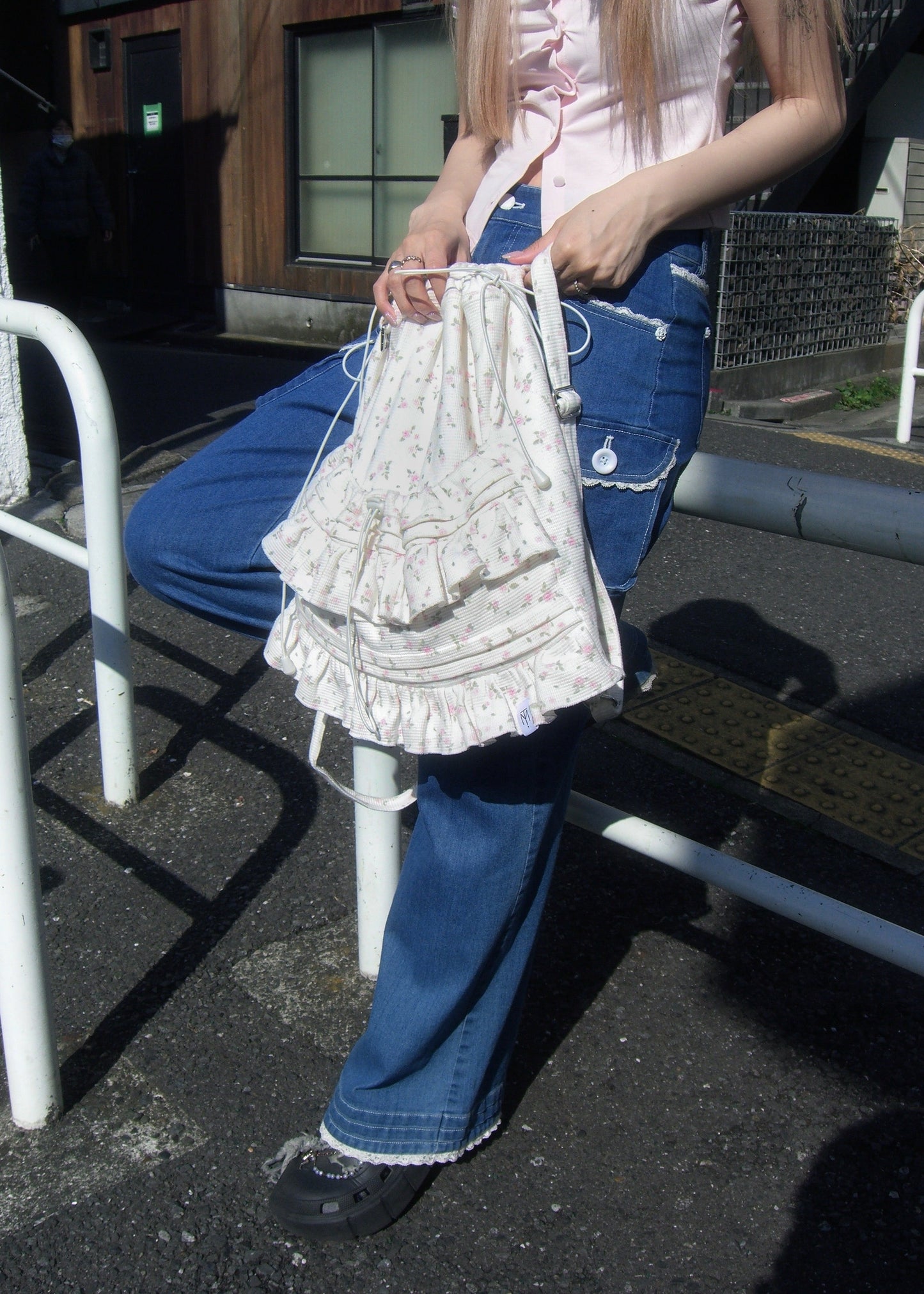 flower waffle frill knapsack