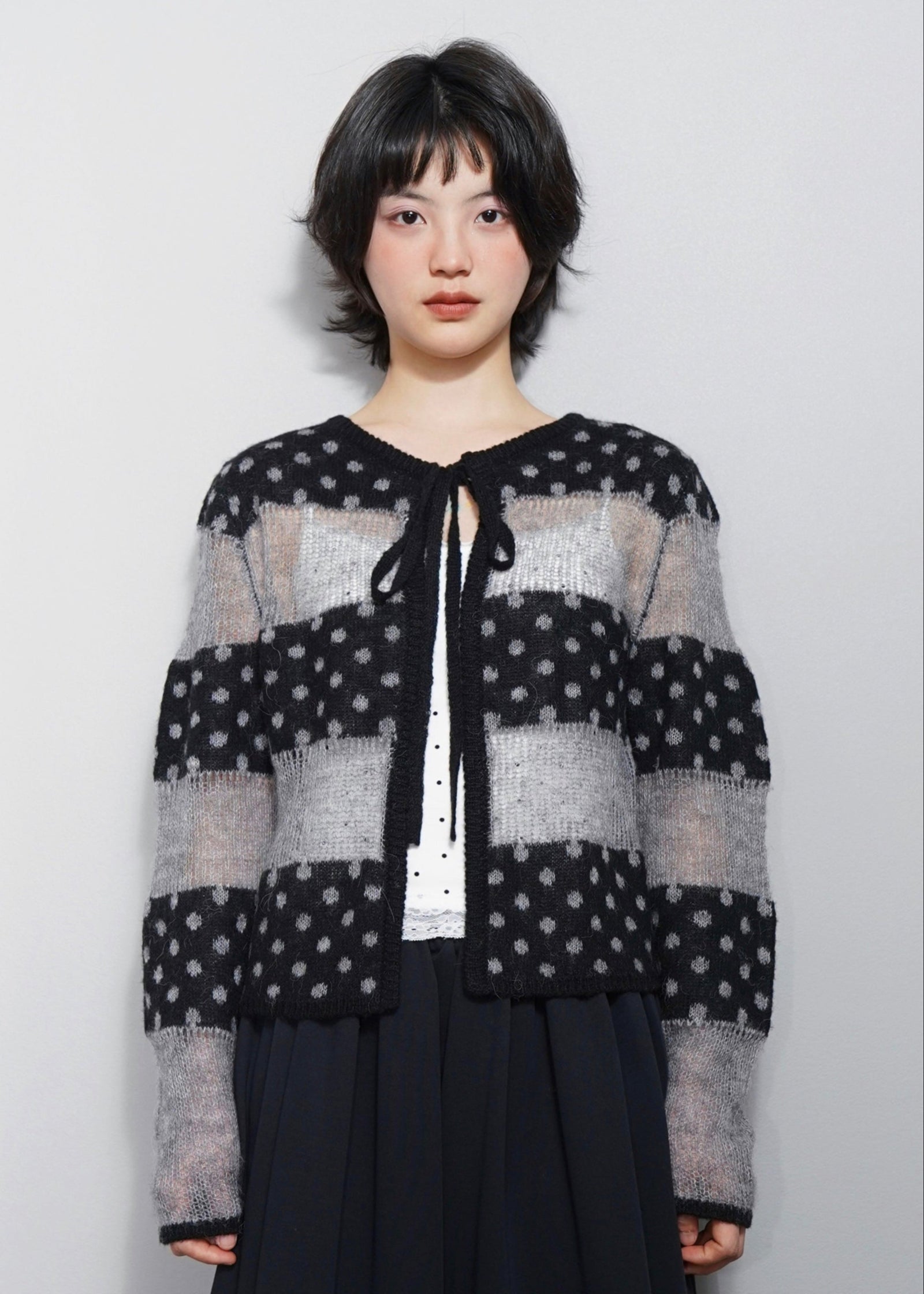 color dot knit cardigan