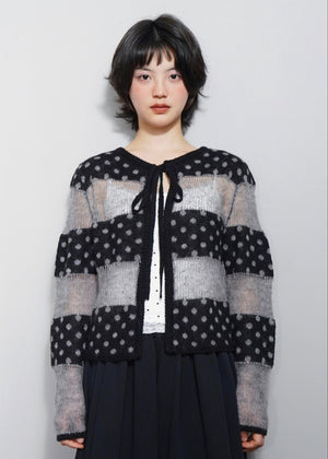 color dot knit cardigan