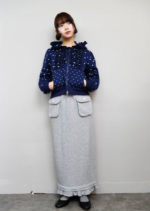 dot frill cotton zip hoodie