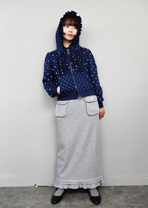 dot frill cotton zip hoodie