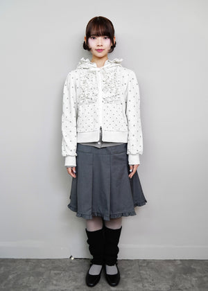 dot frill cotton zip hoodie