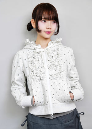 dot frill cotton zip hoodie