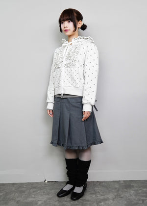 dot frill cotton zip hoodie