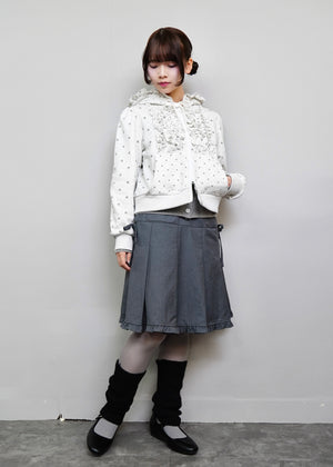 dot frill cotton zip hoodie