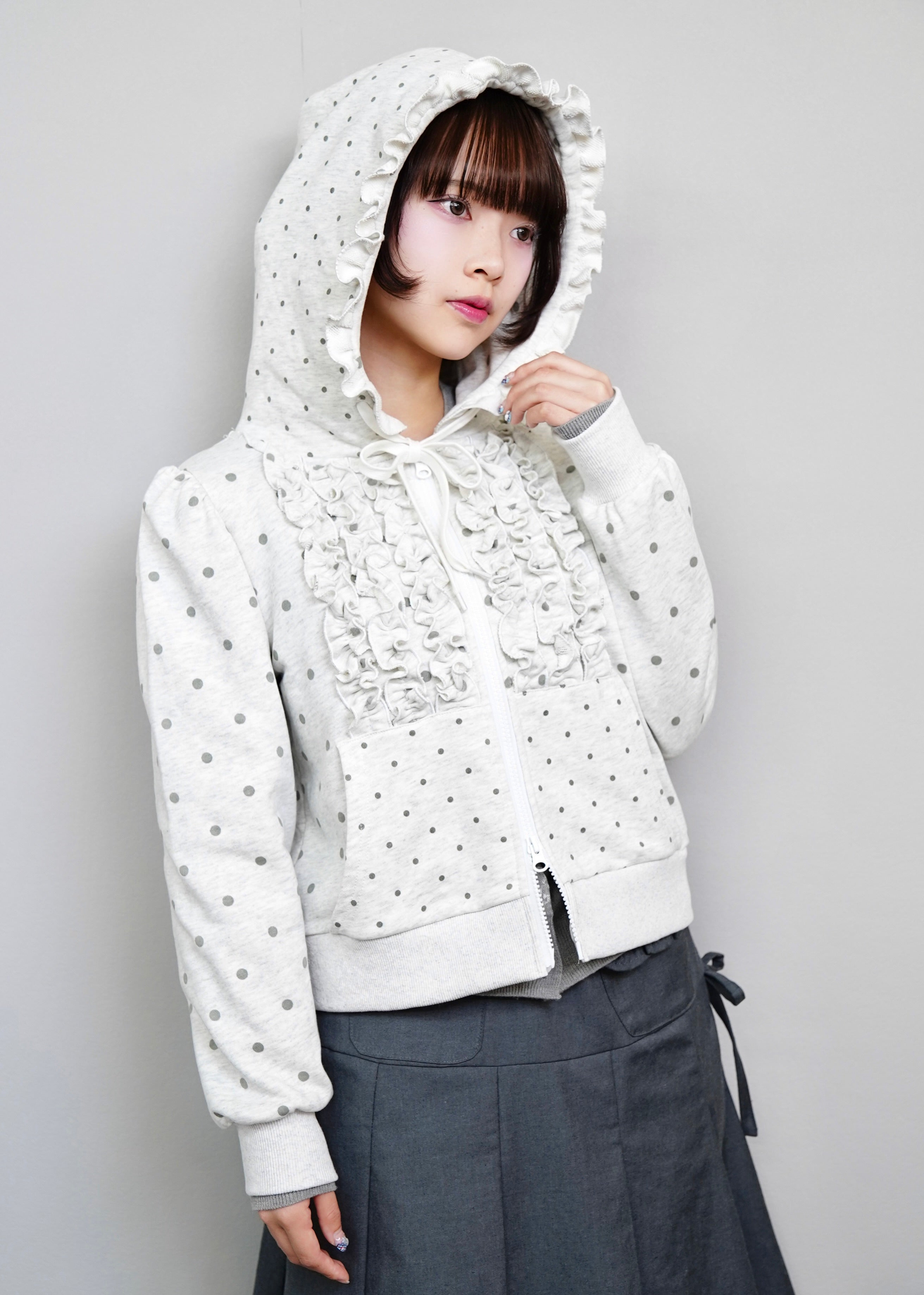 dot frill cotton zip hoodie – Tie.Me