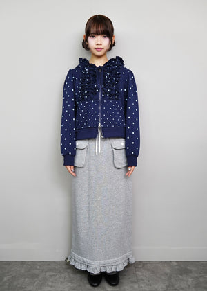 dot frill cotton zip hoodie