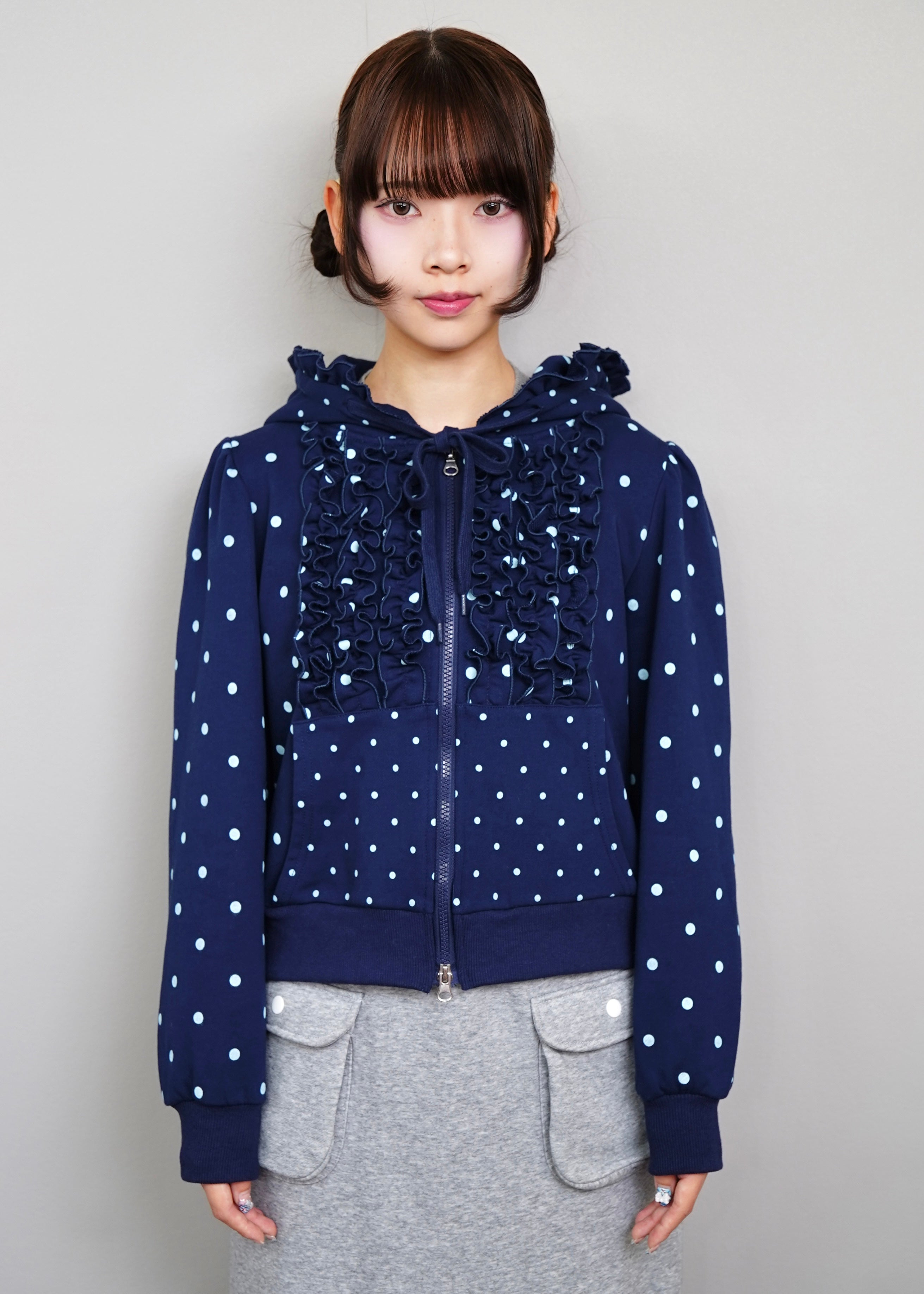 dot frill cotton zip hoodie – Tie.Me