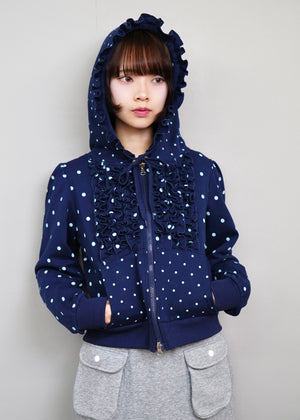 dot frill cotton zip hoodie
