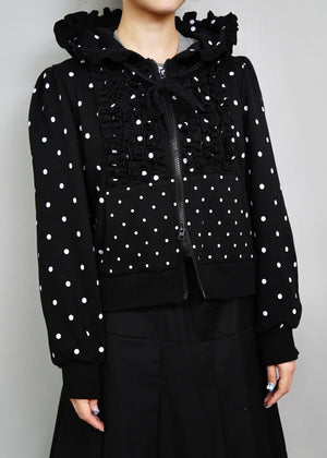 dot frill cotton zip hoodie