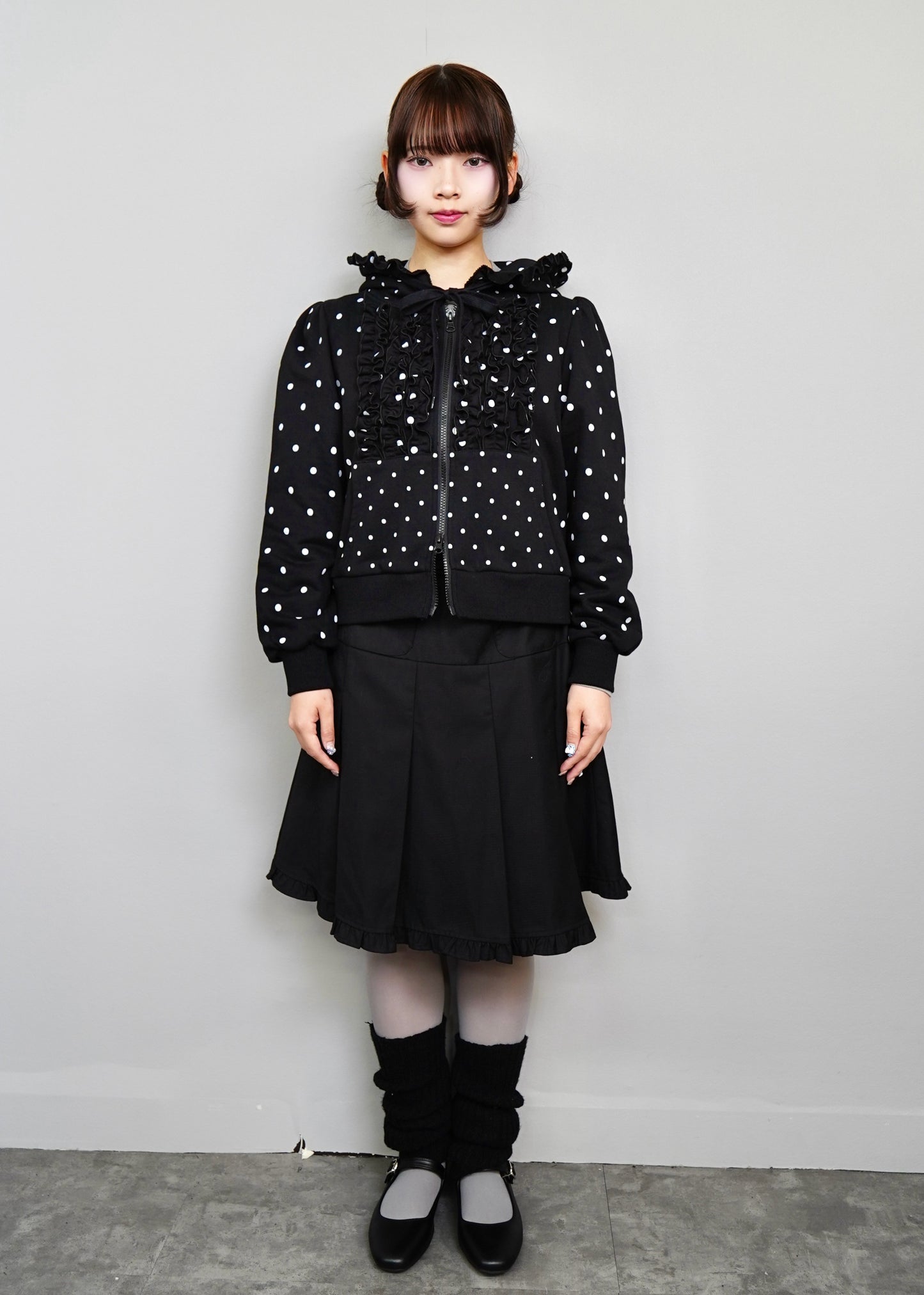 dot frill cotton zip hoodie