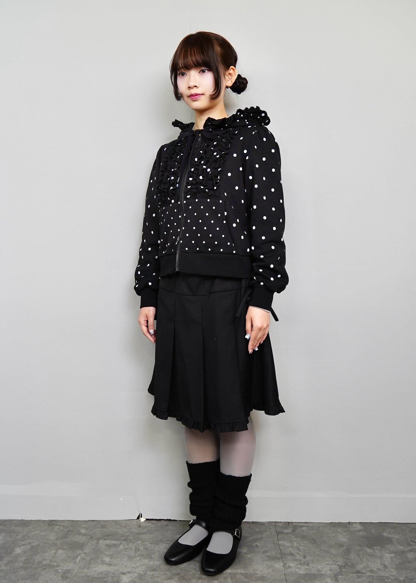 dot frill cotton zip hoodie