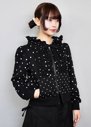 dot frill cotton zip hoodie