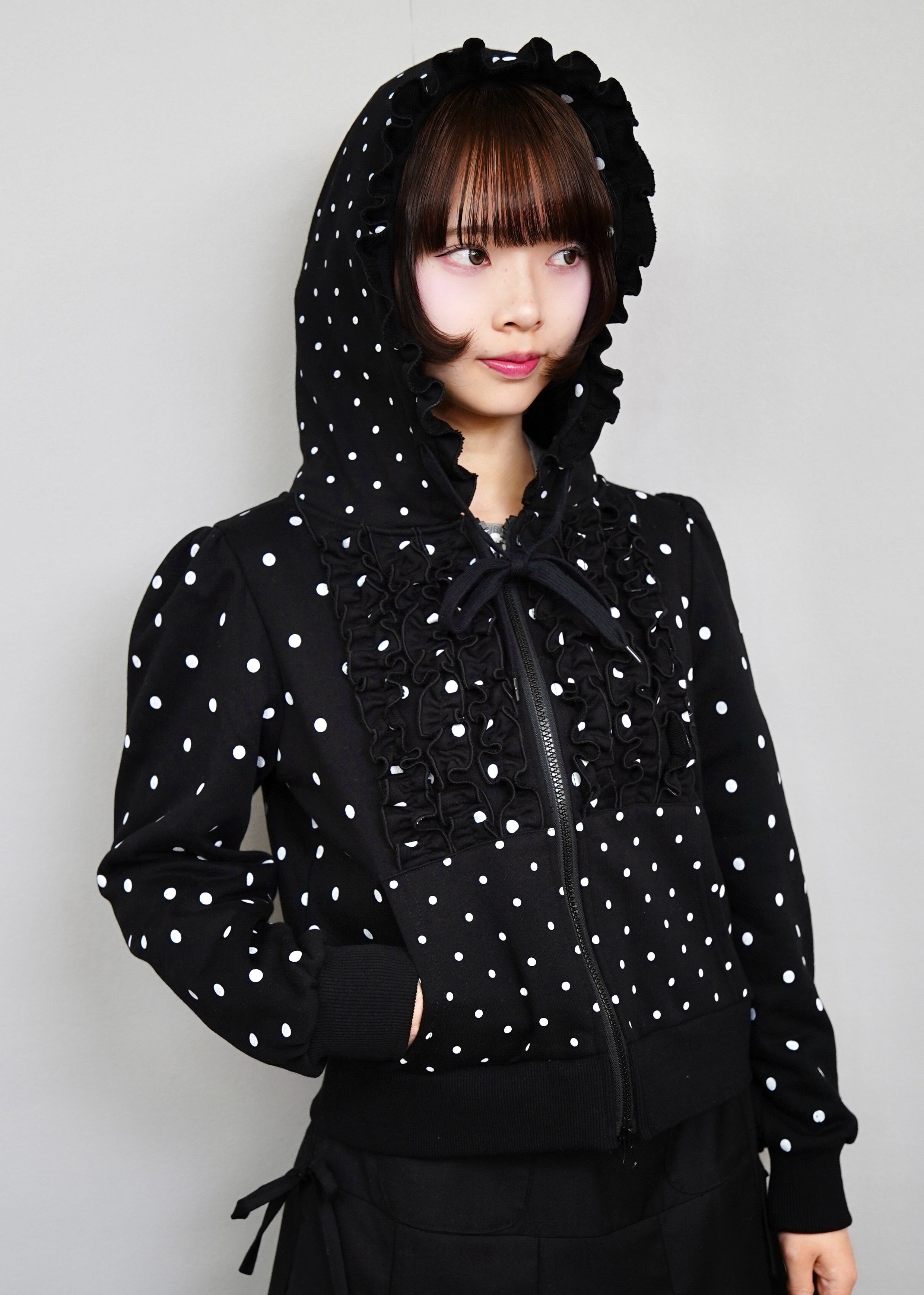 dot frill cotton zip hoodie – Tie.Me dot frill cotton zip hoodie – Tie.Me