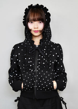 dot frill cotton zip hoodie