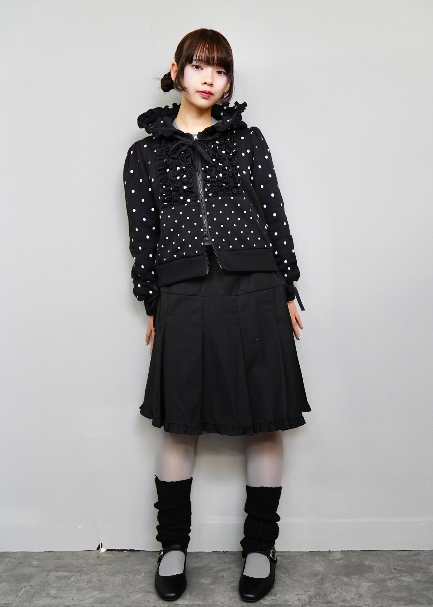 dot frill cotton zip hoodie