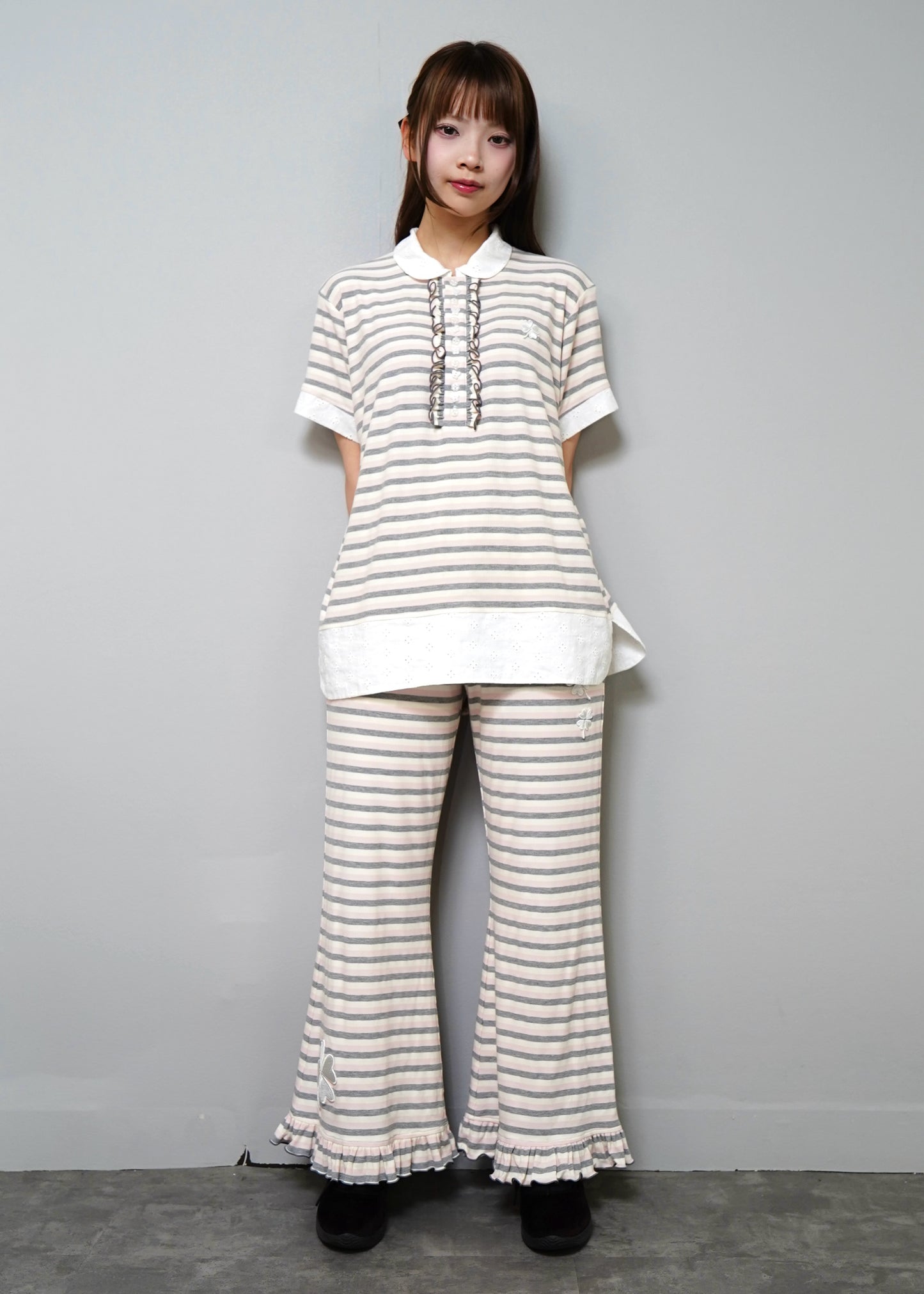 lucky clover stripe flare pants