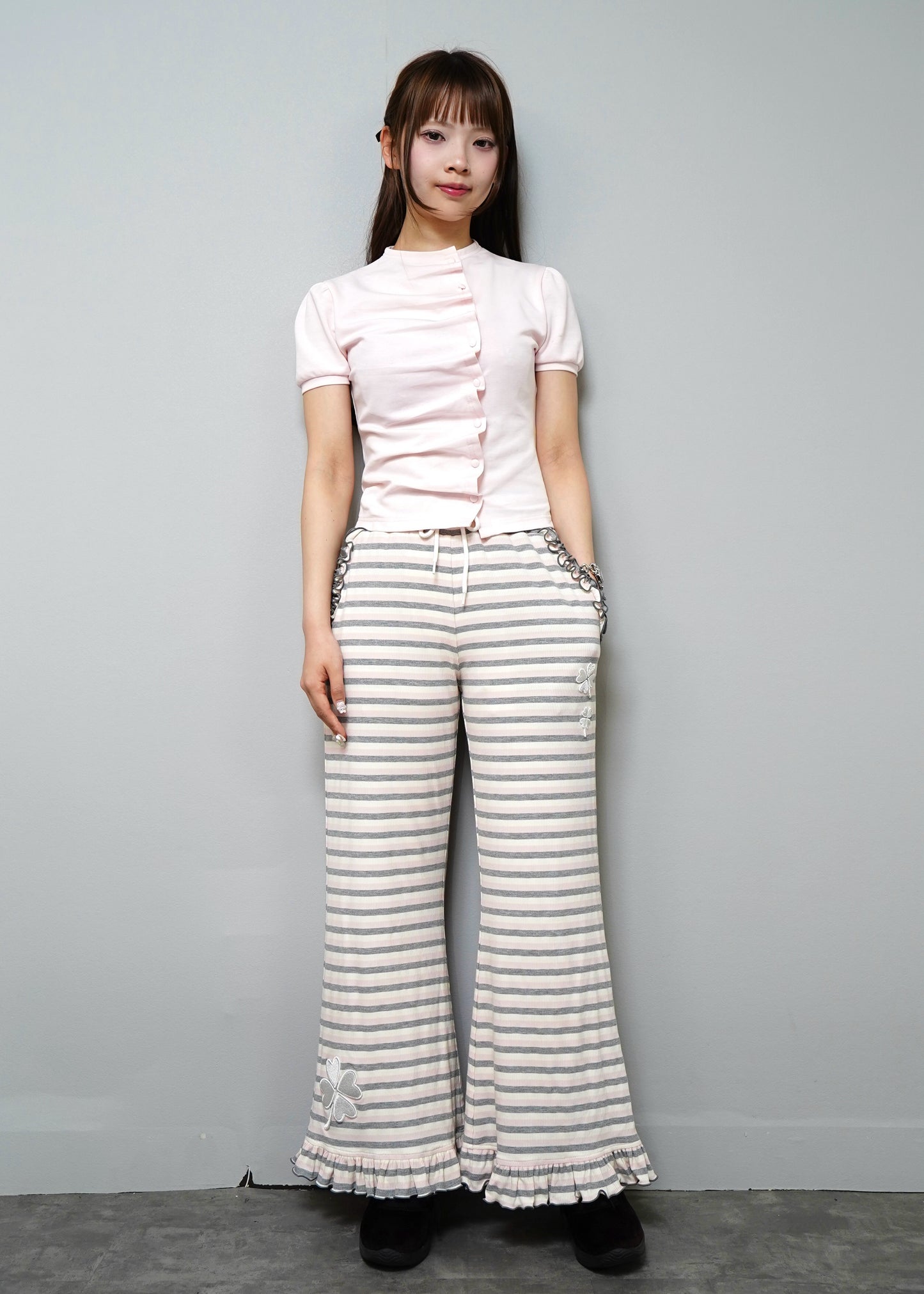 lucky clover stripe flare pants